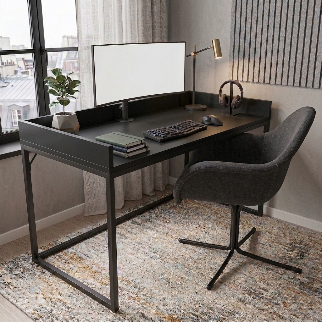 Comp-table-245-1 Стіл комп'ютерний/офісний з бортиками, чорний