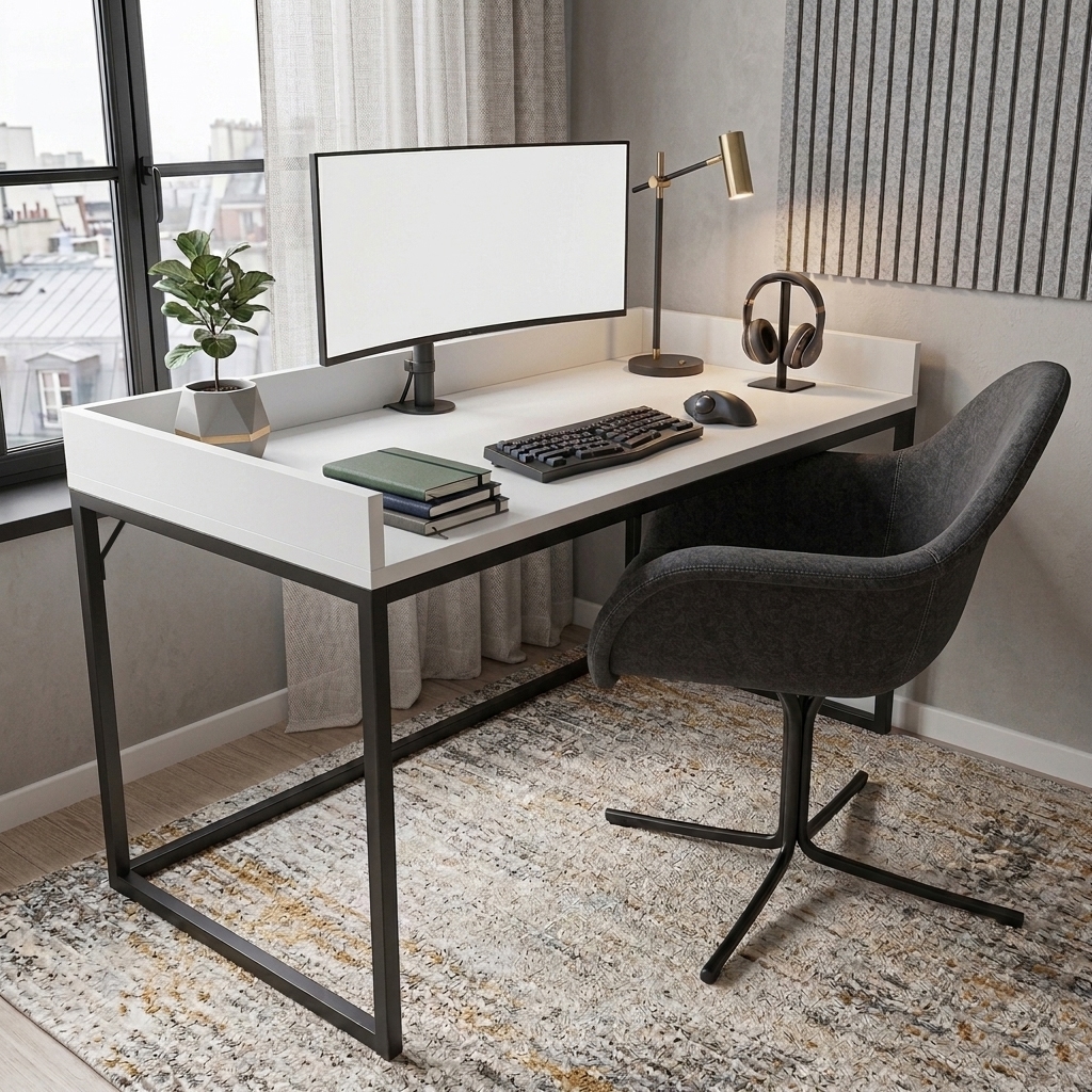 Comp-table-246-1 Стіл комп'ютерний/офісний з бортиками, білий