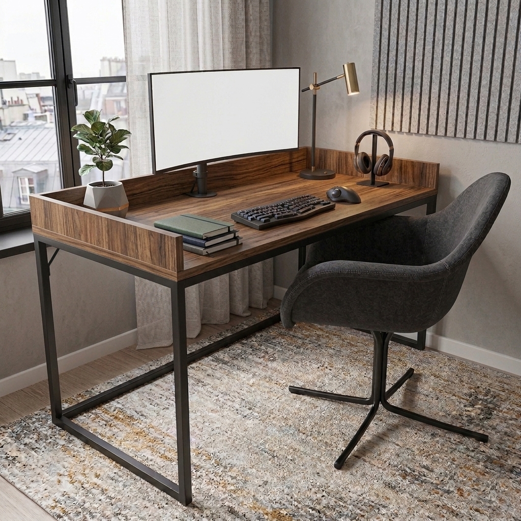 Comp-table-247-1 Стіл комп'ютерний/офісний з бортиками, горіх каліфорнійський