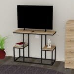 тумба під телевізор лофт чорний каркас + дуб сонома полиці