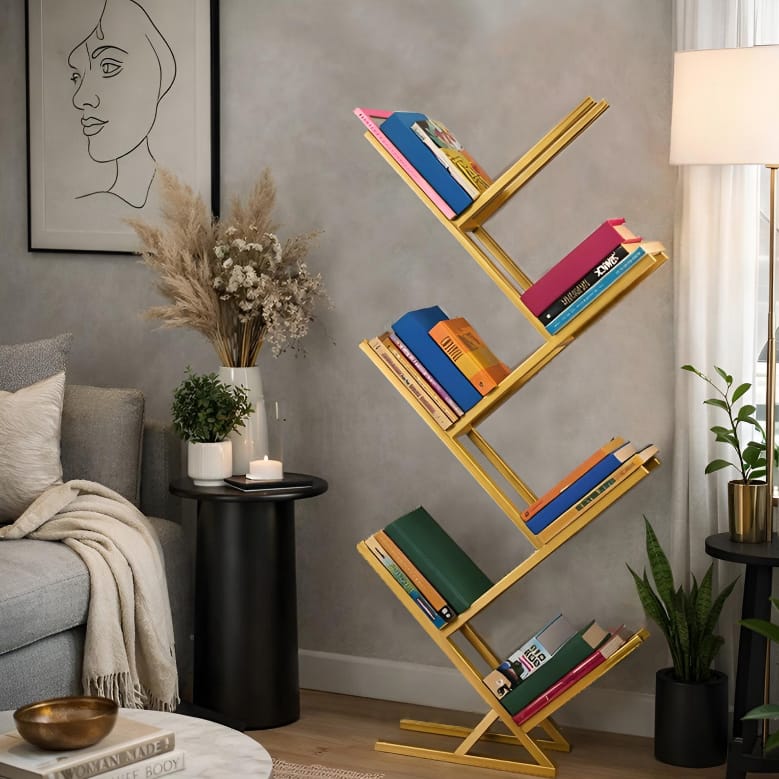 Rack-383-3 Стелаж для книг у стилі Лофт, каркас металевий, золотий | StepLoft Rack-383 - Зображення 1