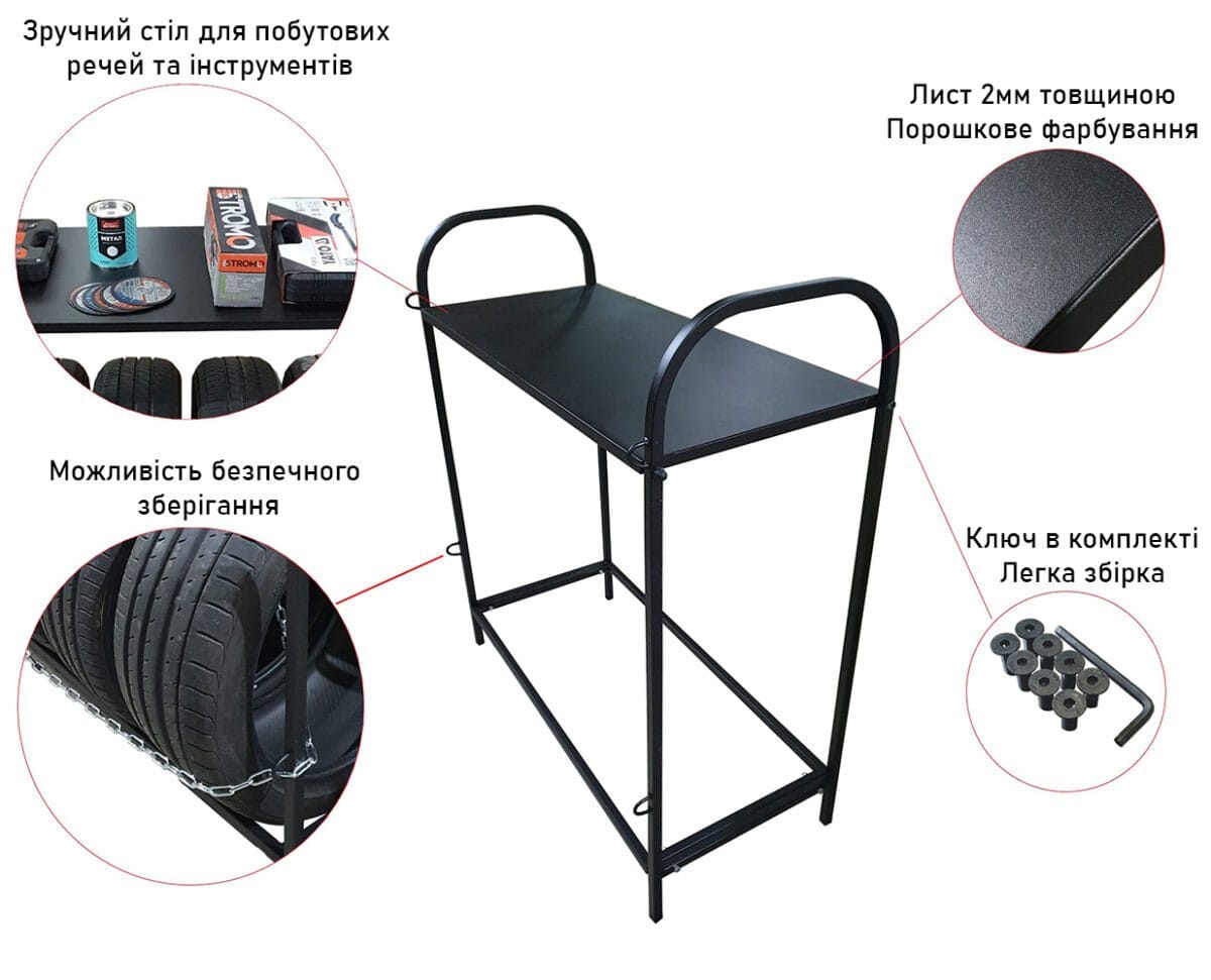 Стелаж для зберігання Коліс Шин Дисків зі столиком розбірної StepProm Park-108 - Зображення 2