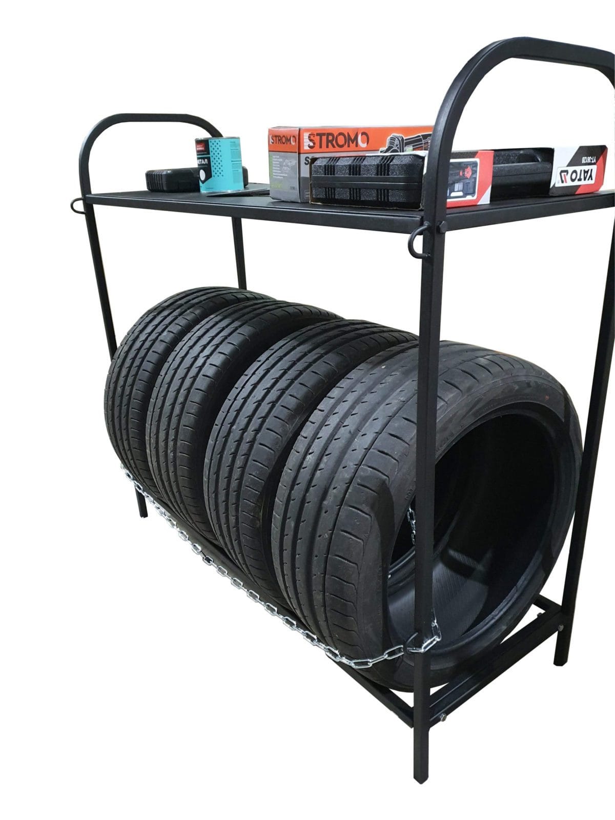 Стеллаж для хранения колес со столиком