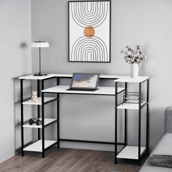 Стіл комп'ютерний з поличками у стилі Лофт каркас металевий білий