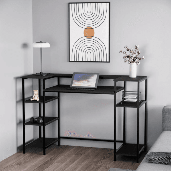 Стіл комп'ютерний з поличками у стилі Лофт каркас металевий чорний