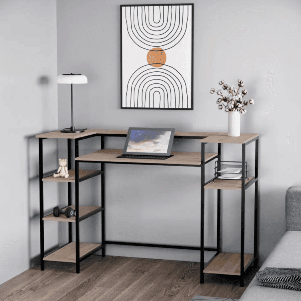 Стіл комп'ютерний з поличками у стилі Лофт каркас металевий дуб сонома