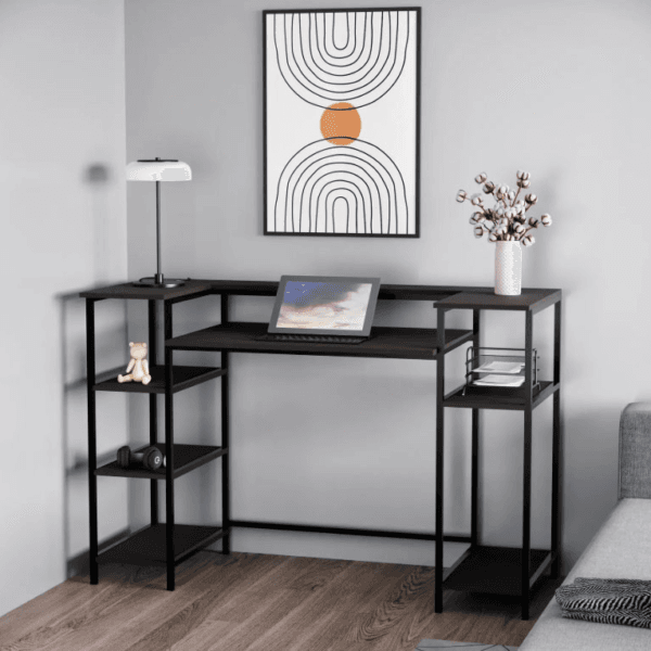 Стіл комп'ютерний з поличками у стилі Лофт каркас металевий венге магія