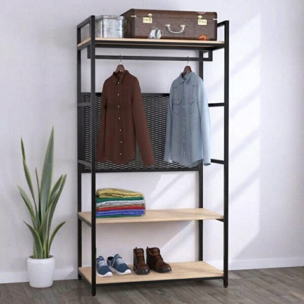 Стойка для одежды в стиле Лофт металлическая с полками