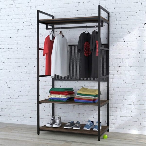 Стойка для одежды в стиле Лофт металлическая с полками