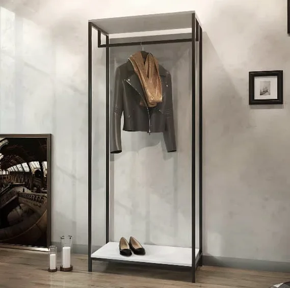 Стойка для одежды Лофт, белая, с полками