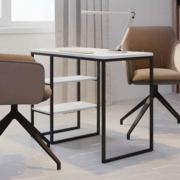 Стіл письмовий/офісний з полицями в стилі Лофт каркас металевийт ДСП Білий