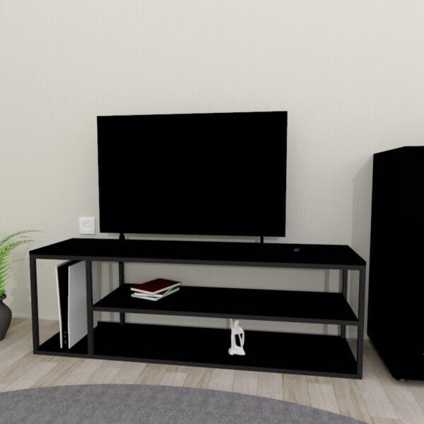 тумба під телевізор лофт з полицями для приставки чорна