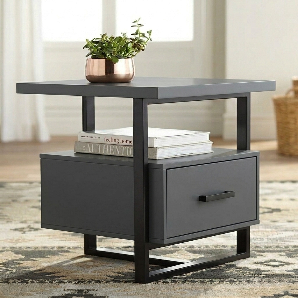 Standbed-174-2-1 Тумба приліжкова металева в стилі Лофт антрацит